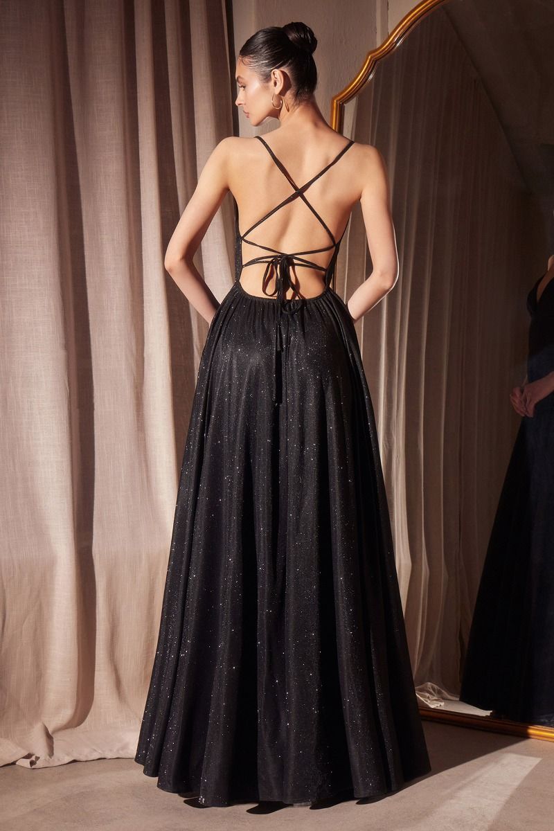 Glitter V-Neck A-Line Slit Gown By Amoris T214 - Women Evening Formal Gown - Special Occasion