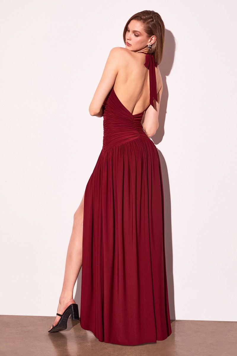 Halter Neckline Leg Slit Gown By Astee T502 - Women Evening Formal Gown - Special Occasion