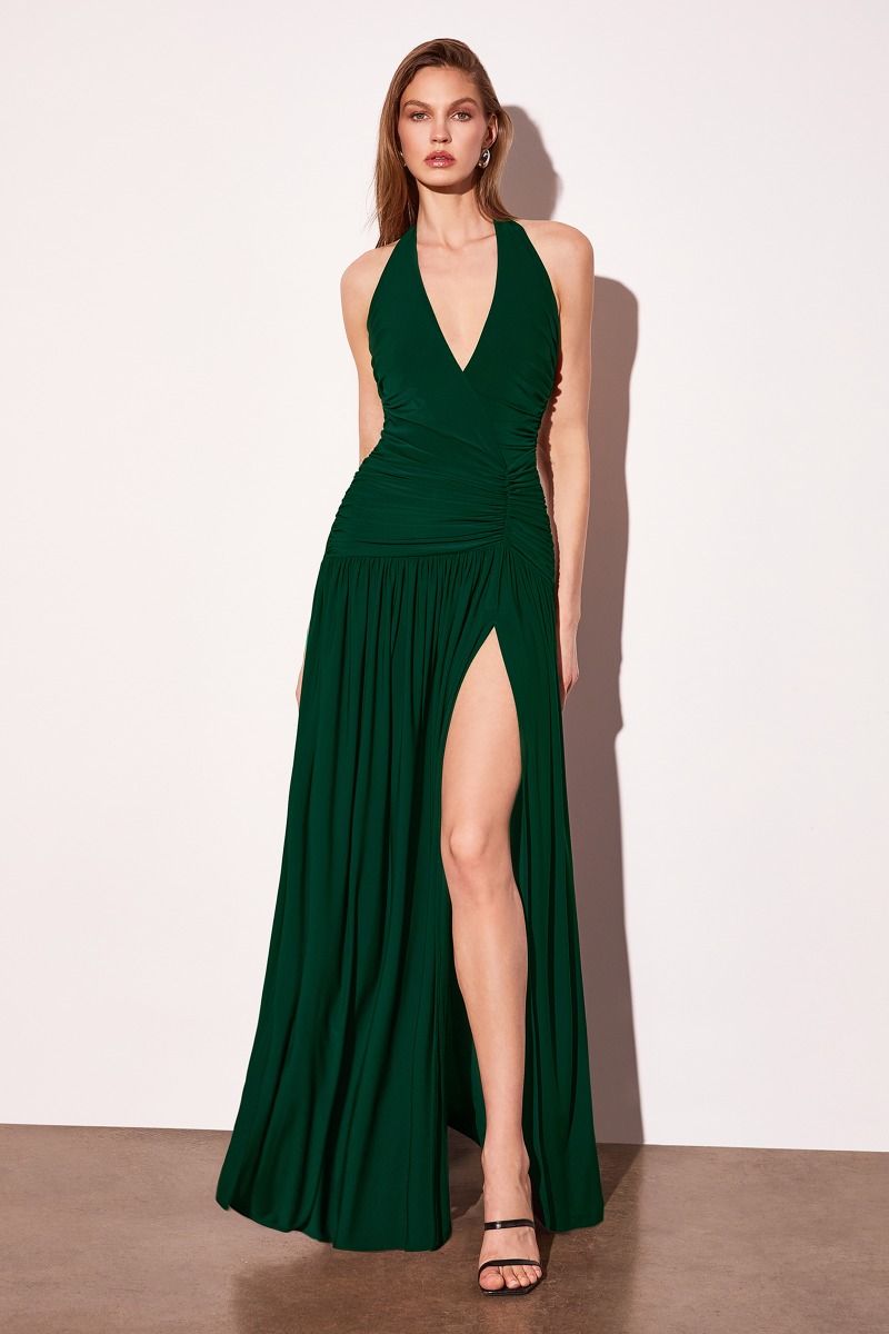 Halter Neckline Leg Slit Gown By Astee T502 - Women Evening Formal Gown - Special Occasion