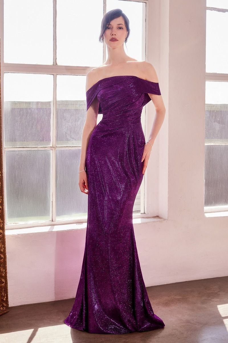 Glitter Off Shoulder Sheath Gown By Amoris T603 - Women Evening Formal Gown - Special Occasion