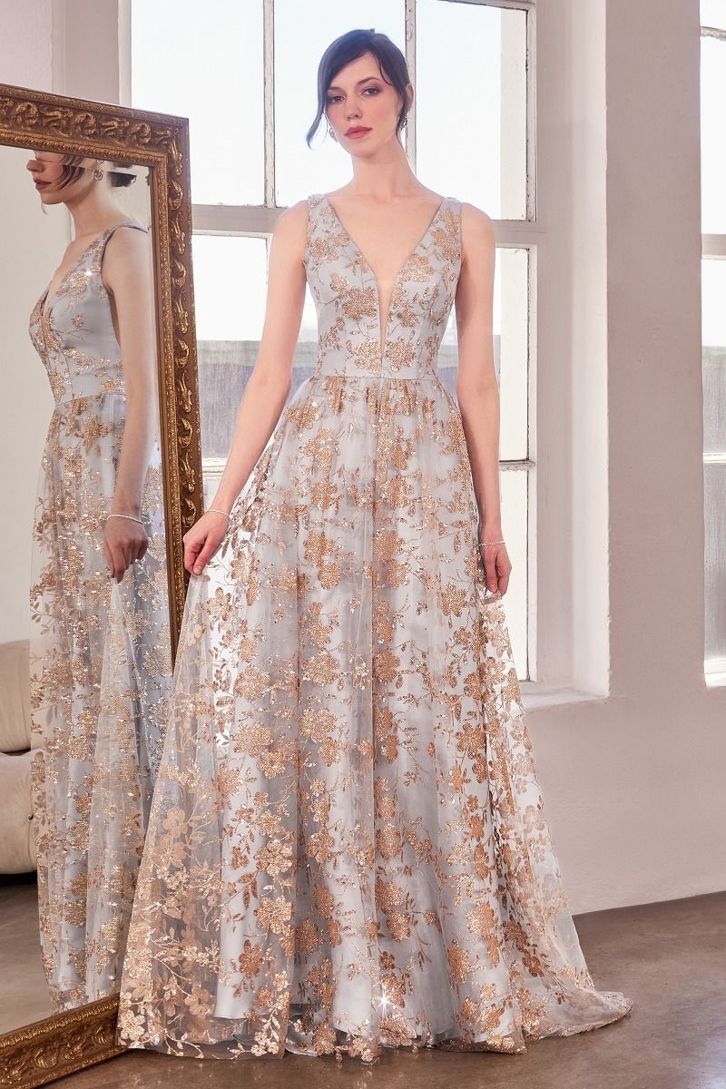 Glitter Print A-Line Gown By Amoris T606 - Women Evening Formal Gown - Special Occasion