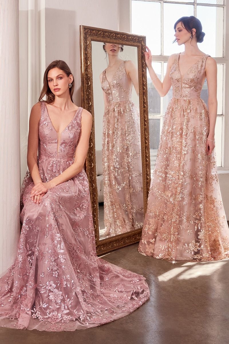 Glitter Print A-Line Gown By Amoris T606 - Women Evening Formal Gown - Special Occasion