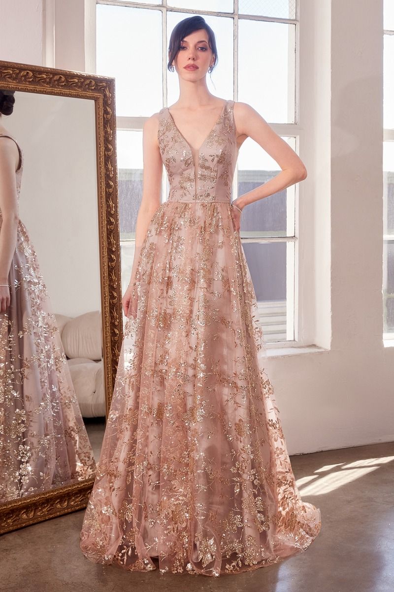 Glitter Print A-Line Gown By Amoris T606 - Women Evening Formal Gown - Special Occasion