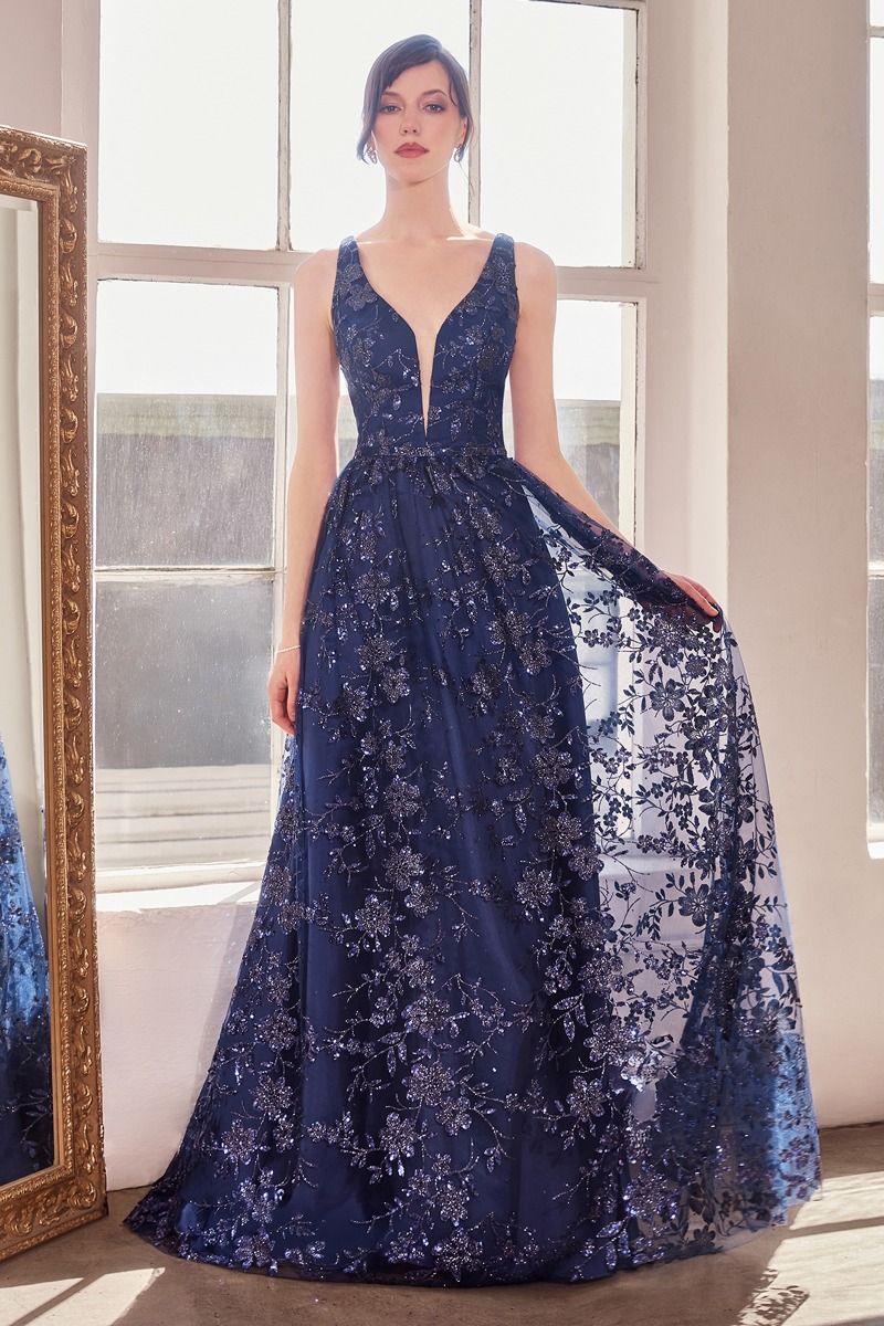 Glitter Print A-Line Gown By Amoris T606 - Women Evening Formal Gown - Special Occasion
