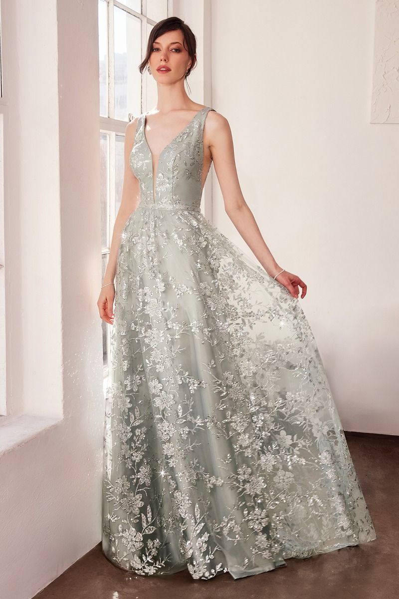 Glitter Print A-Line Gown By Amoris T606 - Women Evening Formal Gown - Special Occasion