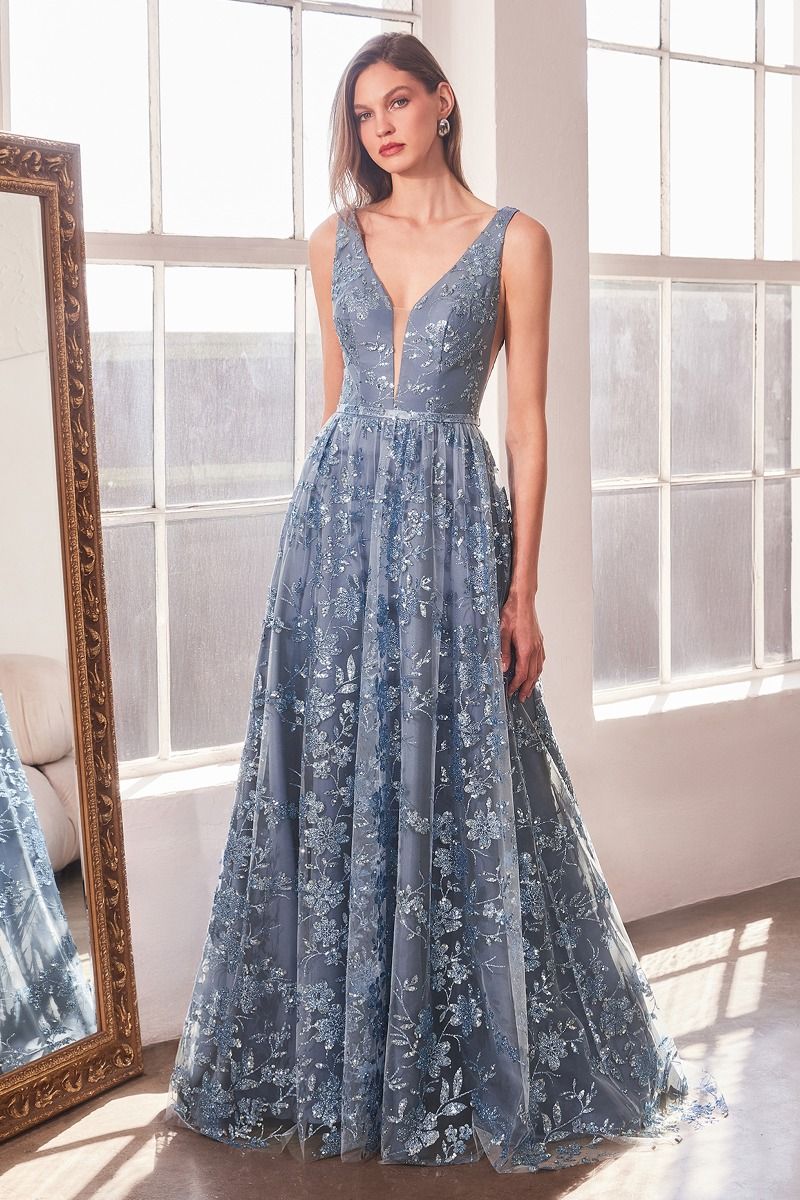 Glitter Print A-Line Gown By Amoris T606 - Women Evening Formal Gown - Special Occasion