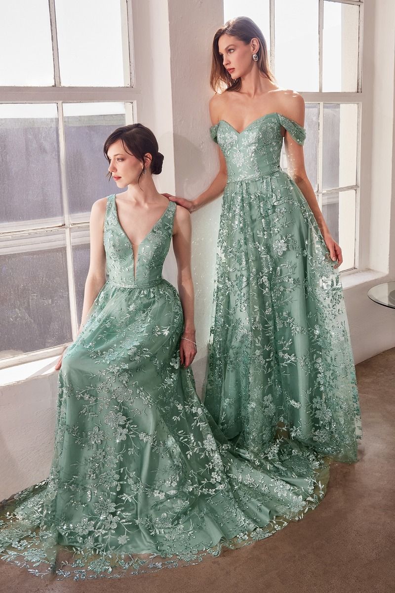 Glitter Print A-Line Gown By Amoris T606 - Women Evening Formal Gown - Special Occasion