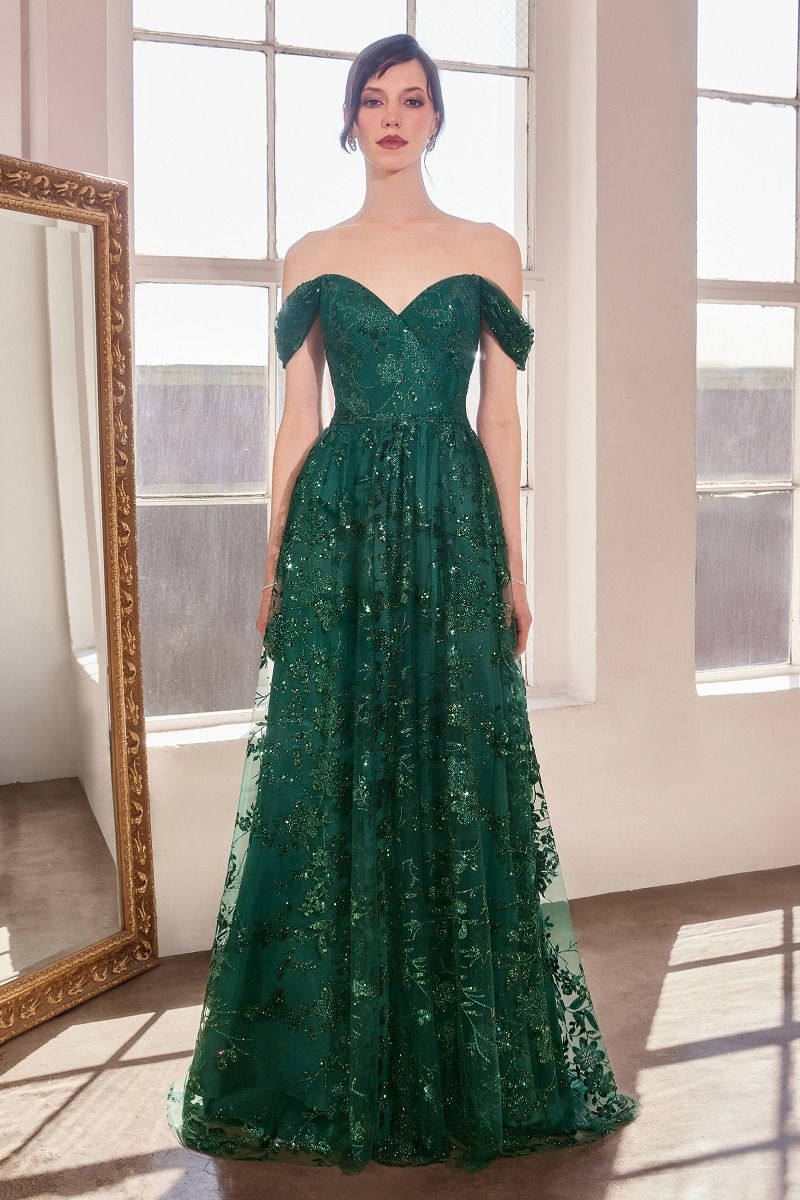 Glitter Off Shoulder A-Line Gown By Amoris T607 - Women Evening Formal Gown - Special Occasion