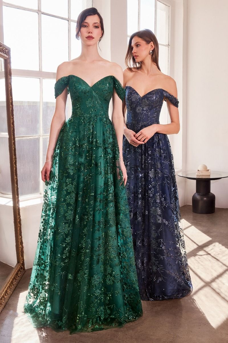 Glitter Off Shoulder A-Line Gown By Amoris T607 - Women Evening Formal Gown - Special Occasion