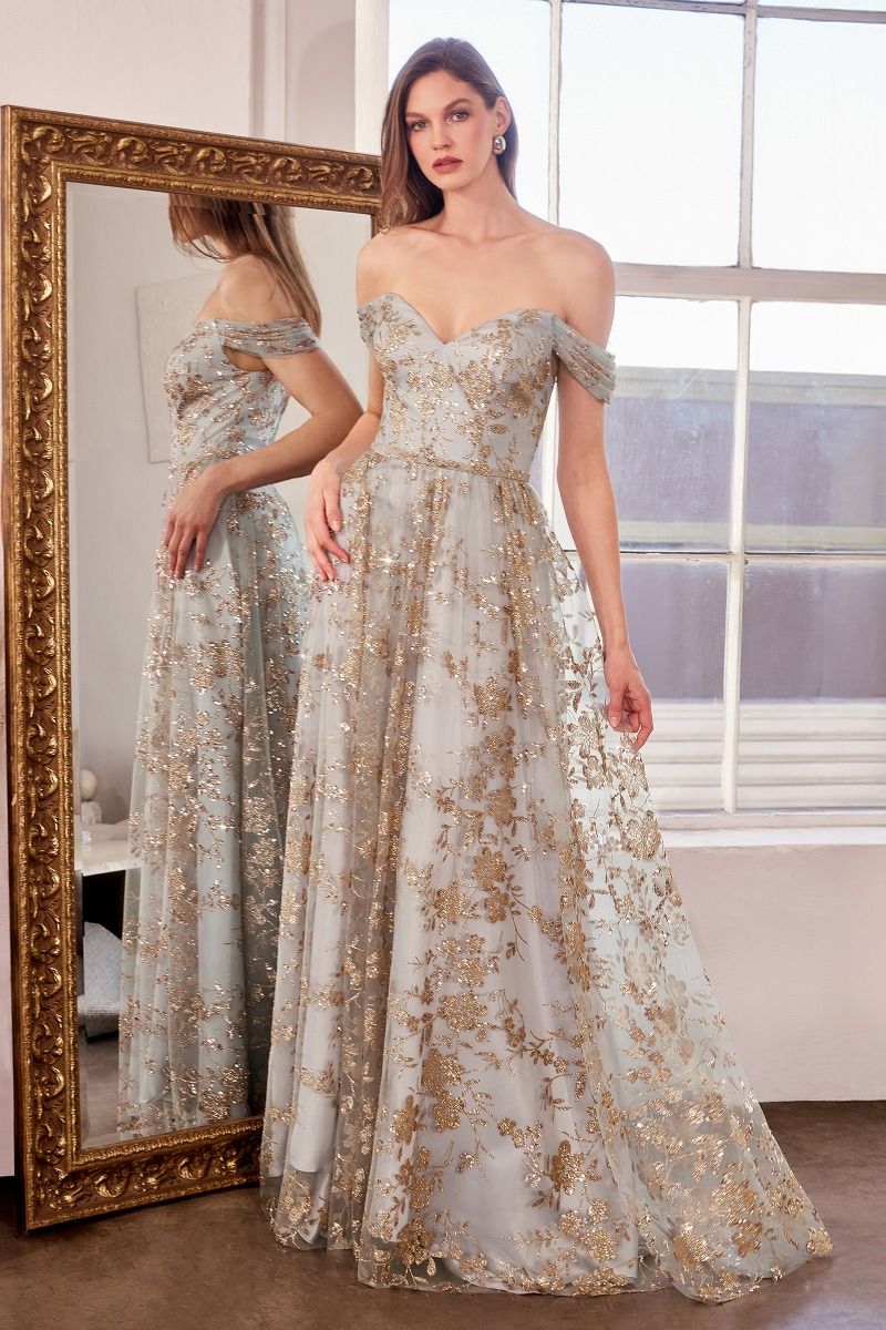Glitter Off Shoulder A-Line Gown By Amoris T607 - Women Evening Formal Gown - Special Occasion
