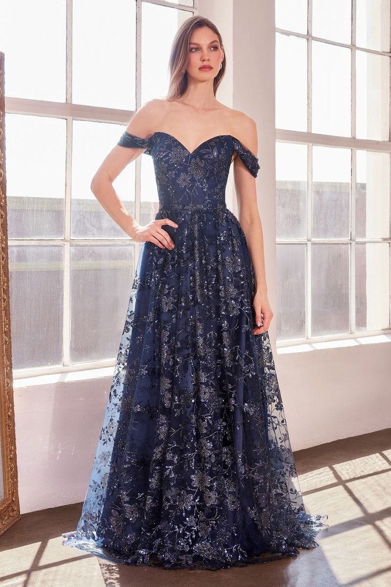 Glitter Off Shoulder A-Line Gown By Amoris T607 - Women Evening Formal Gown - Special Occasion
