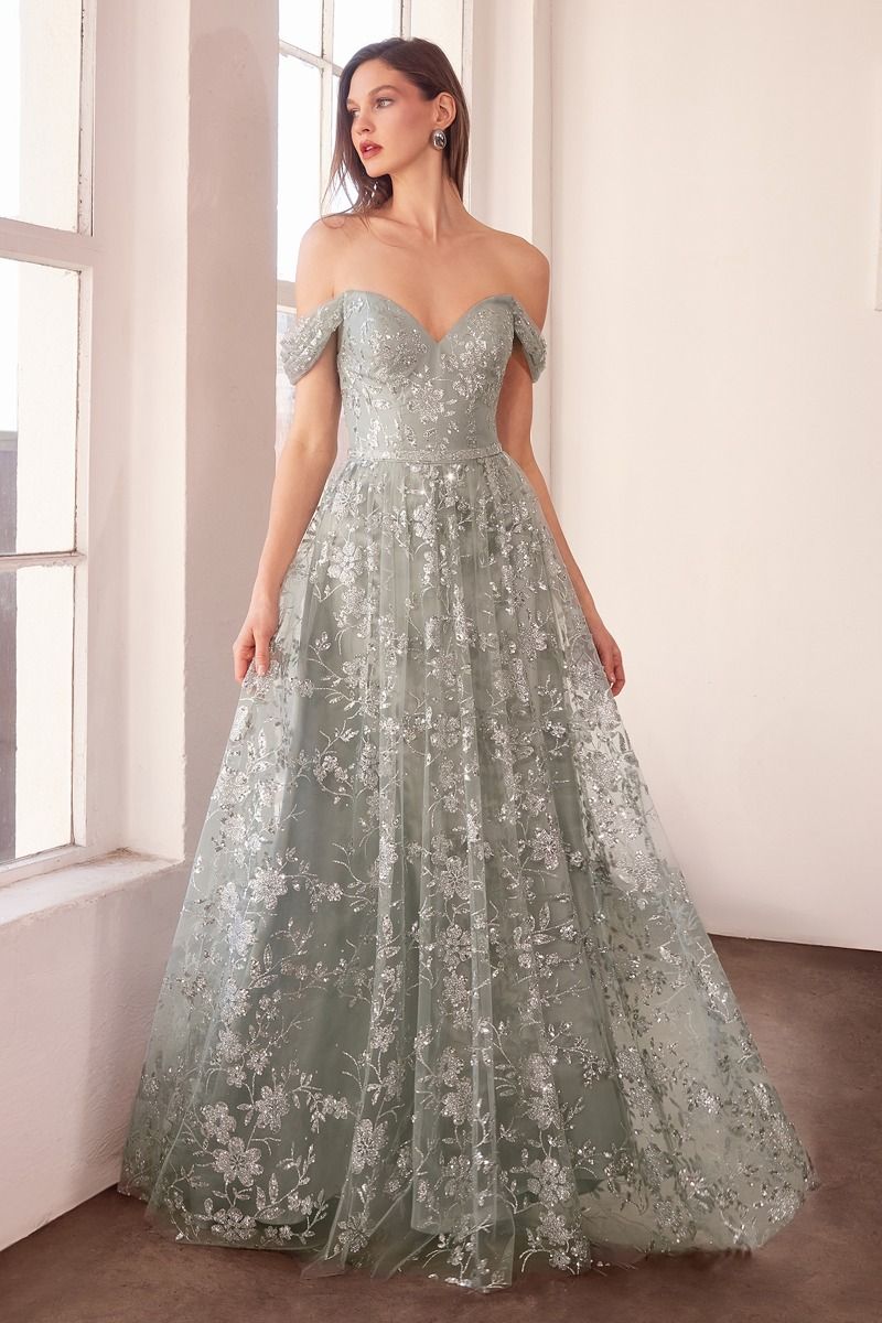 Glitter Off Shoulder A-Line Gown By Amoris T607 - Women Evening Formal Gown - Special Occasion