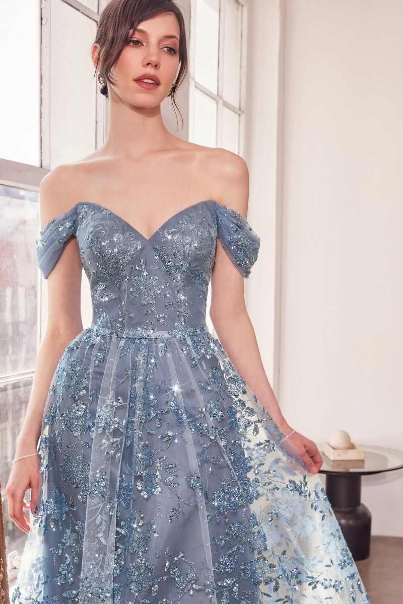 Glitter Off Shoulder A-Line Gown By Amoris T607 - Women Evening Formal Gown - Special Occasion