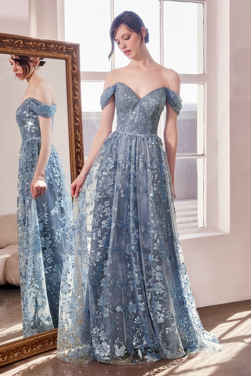 Glitter Off Shoulder A-Line Gown By Amoris T607 - Women Evening Formal Gown - Special Occasion