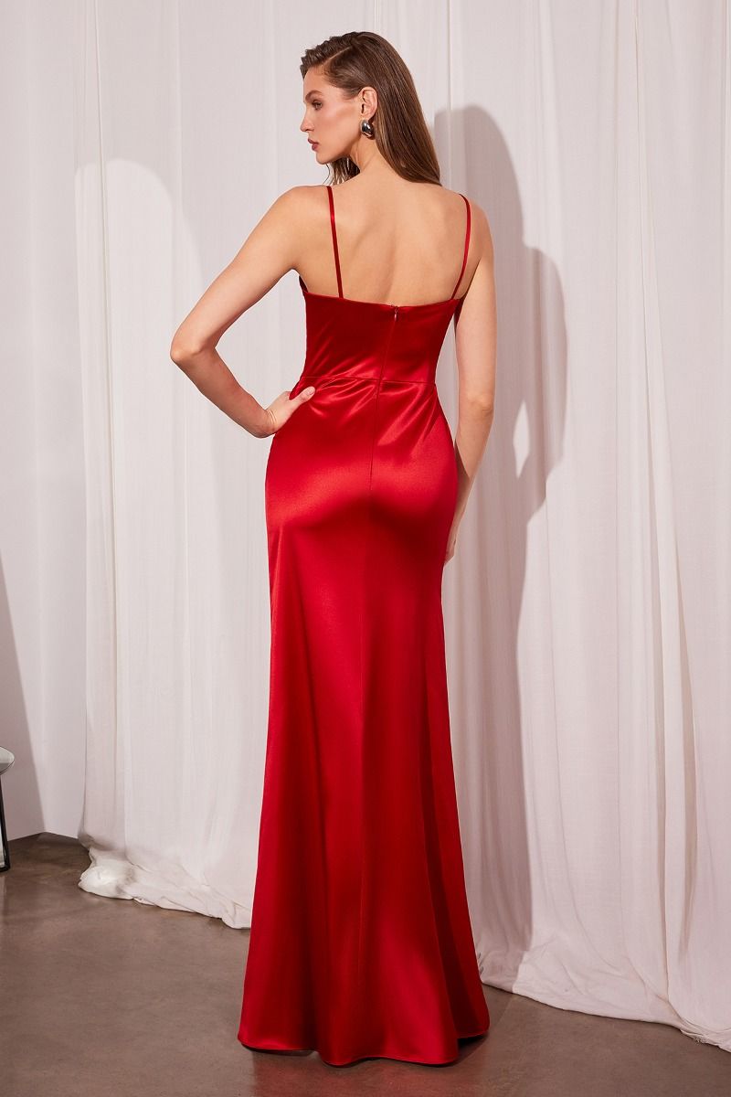 Satin Sweetheart Neckline Leg Slit Gown By Amoris T608 - Women Evening Formal Gown - Special Occasion