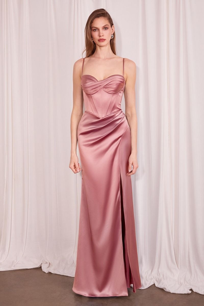 Satin Sweetheart Neckline Leg Slit Gown By Amoris T608 - Women Evening Formal Gown - Special Occasion