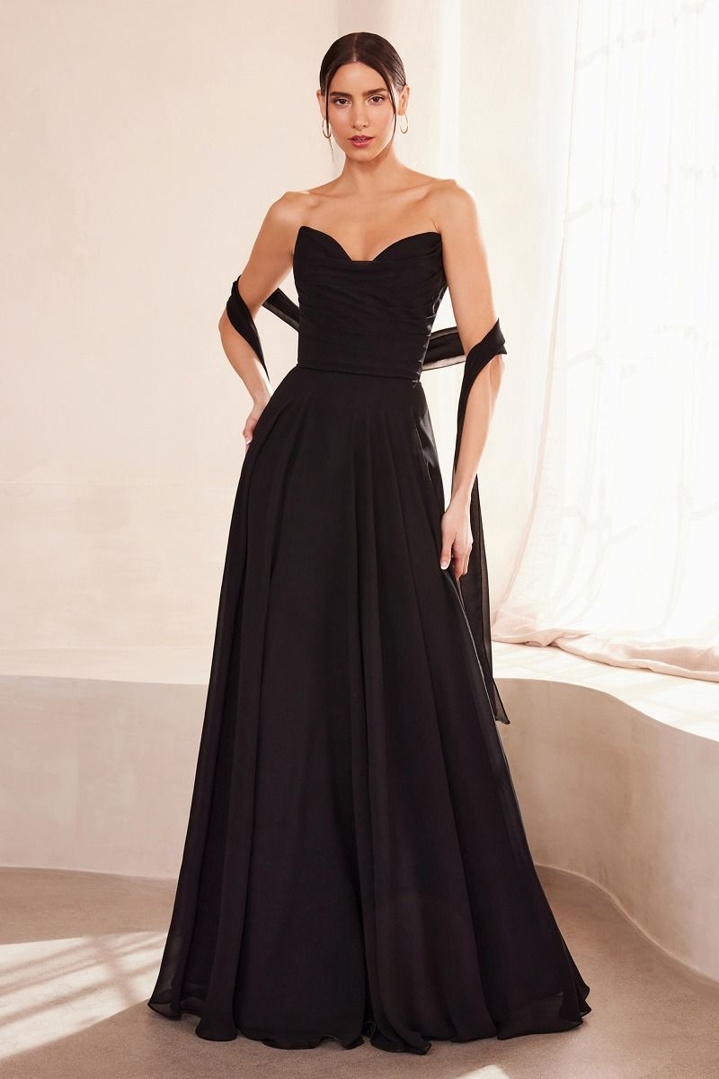 Strapless Cowl Neckline A-Line Gown By Amoris T703 - Women Evening Formal Gown - Special Occasion
