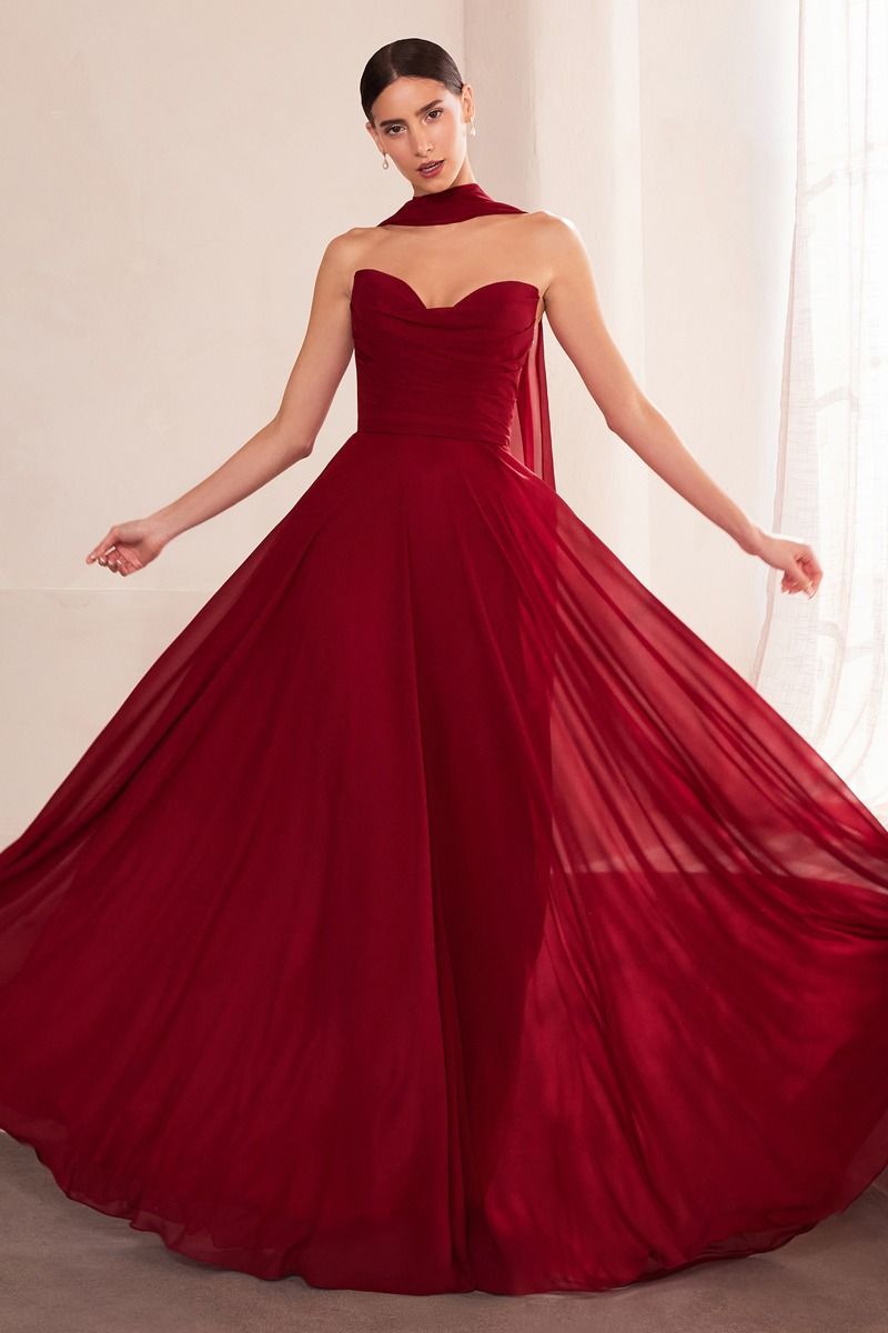 Strapless Cowl Neckline A-Line Gown By Amoris T703 - Women Evening Formal Gown - Special Occasion