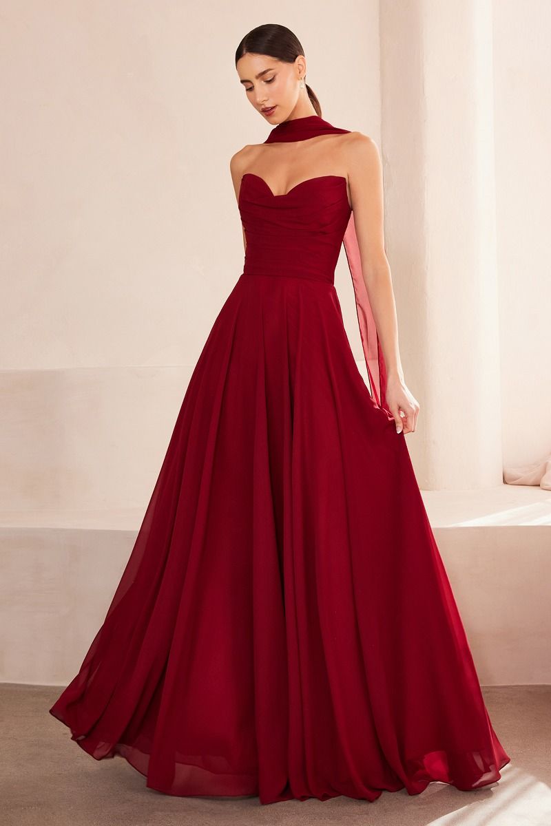 Strapless Cowl Neckline A-Line Gown By Amoris T703 - Women Evening Formal Gown - Special Occasion