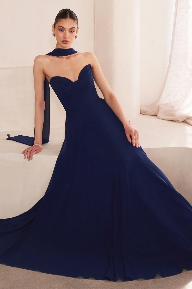 Strapless Cowl Neckline A-Line Gown By Amoris T703 - Women Evening Formal Gown - Special Occasion