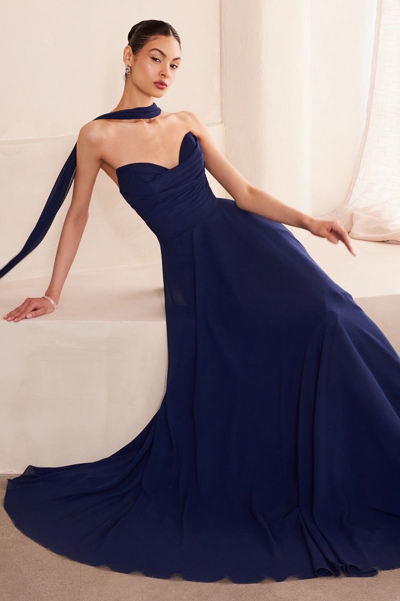 Strapless Cowl Neckline A-Line Gown By Amoris T703 - Women Evening Formal Gown - Special Occasion