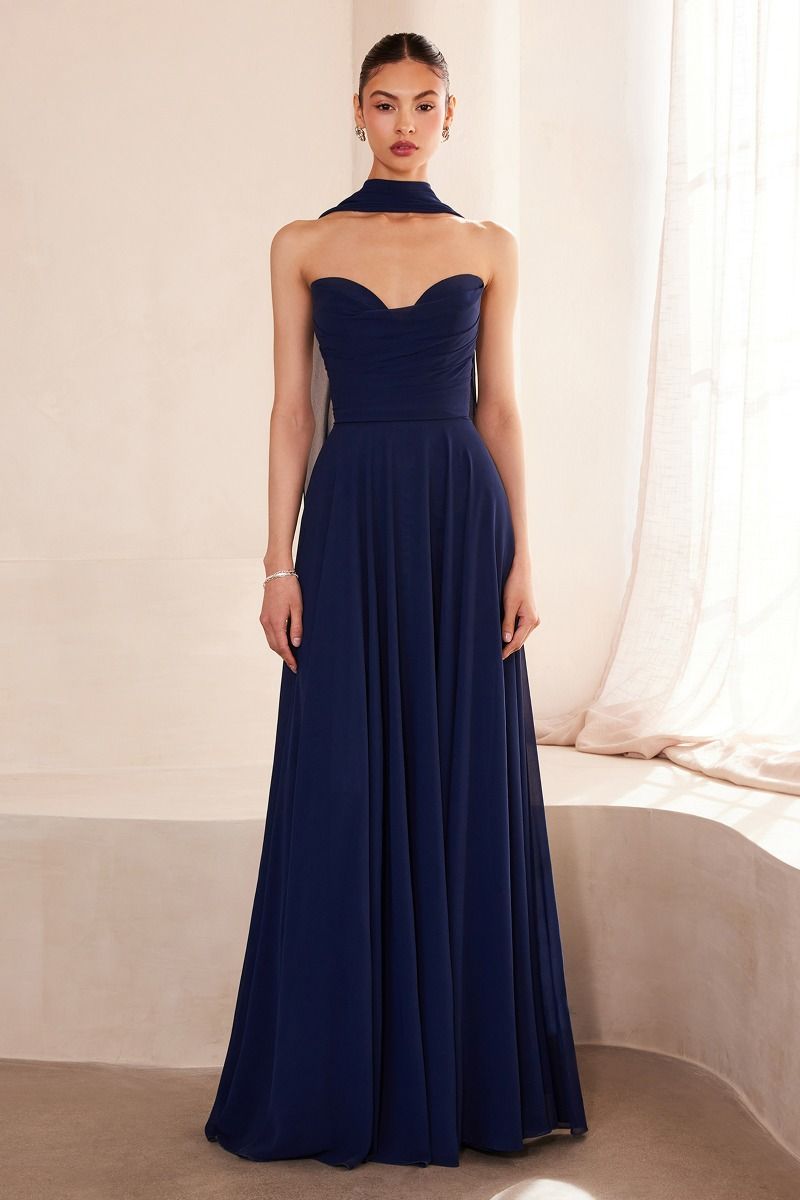 Strapless Cowl Neckline A-Line Gown By Amoris T703 - Women Evening Formal Gown - Special Occasion