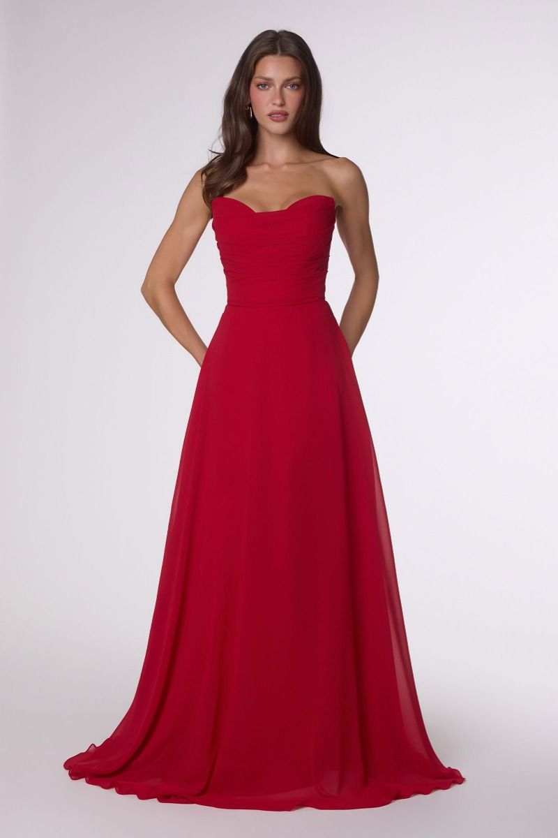 Strapless Cowl Neckline A-Line Gown By Amoris T703 - Women Evening Formal Gown - Special Occasion