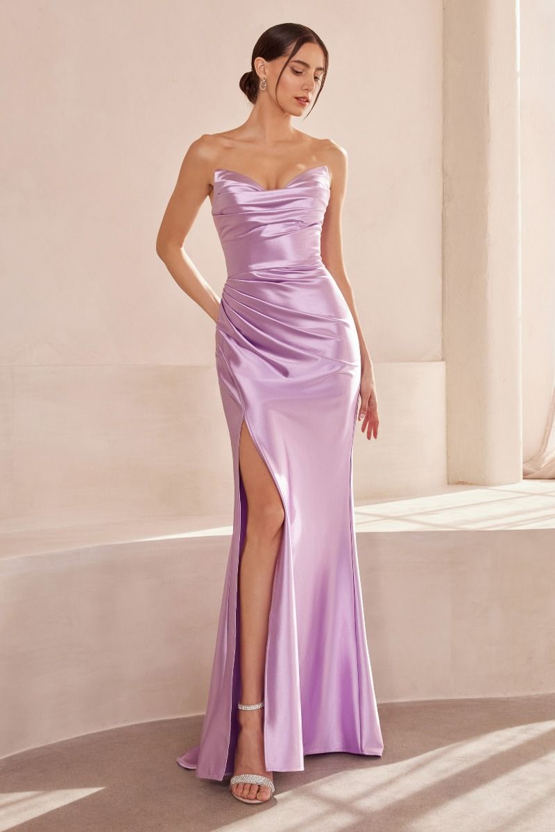Strapless V Neckline Leg Slit Gown By Amoris T704 - Women Evening Formal Gown - Special Occasion