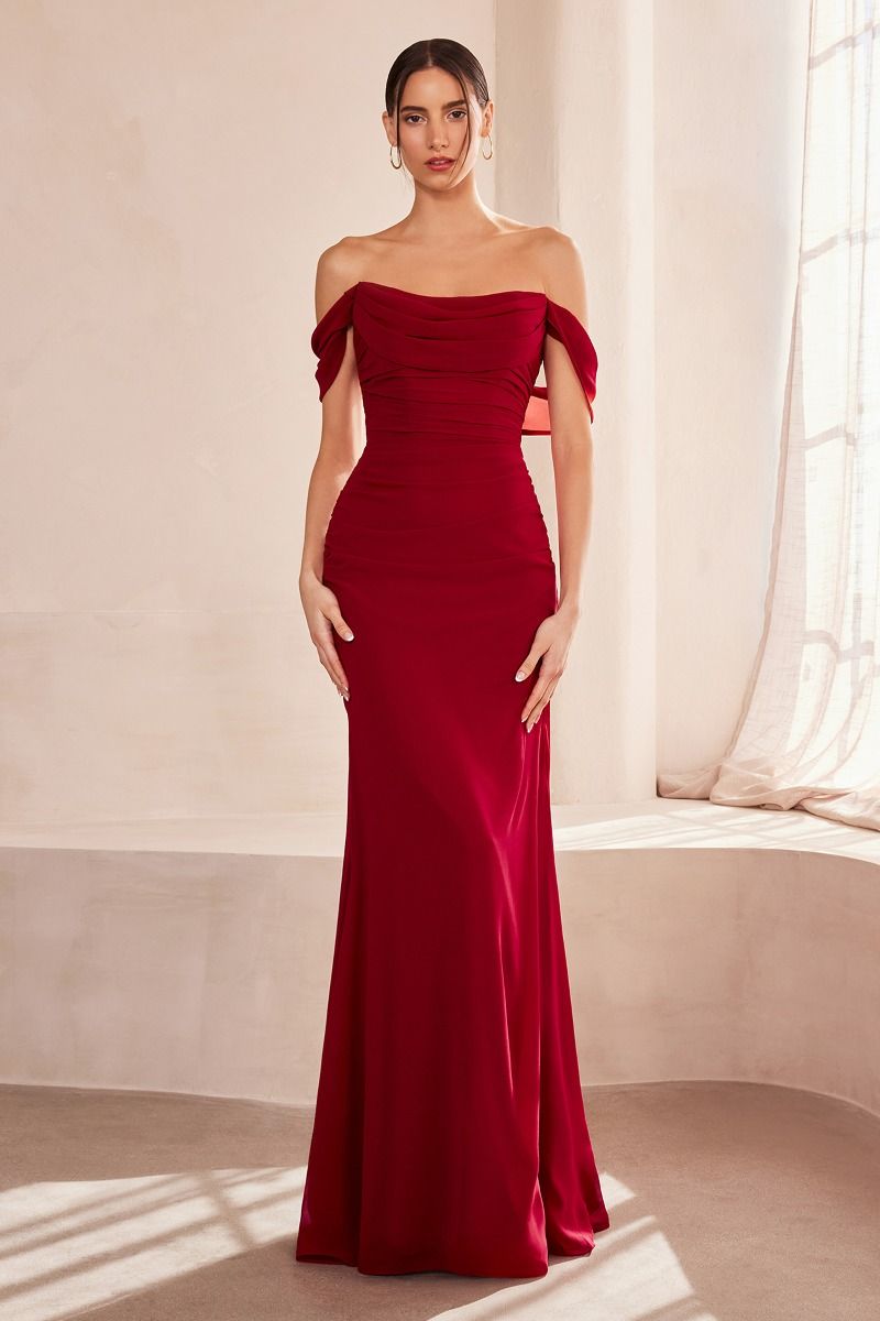 Off The Shoulder Scoop Neckline Gown By Amoris T705 - Women Evening Formal Gown - Special Occasion