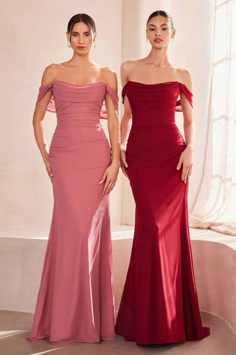 Off The Shoulder Scoop Neckline Gown By Amoris T705 - Women Evening Formal Gown - Special Occasion