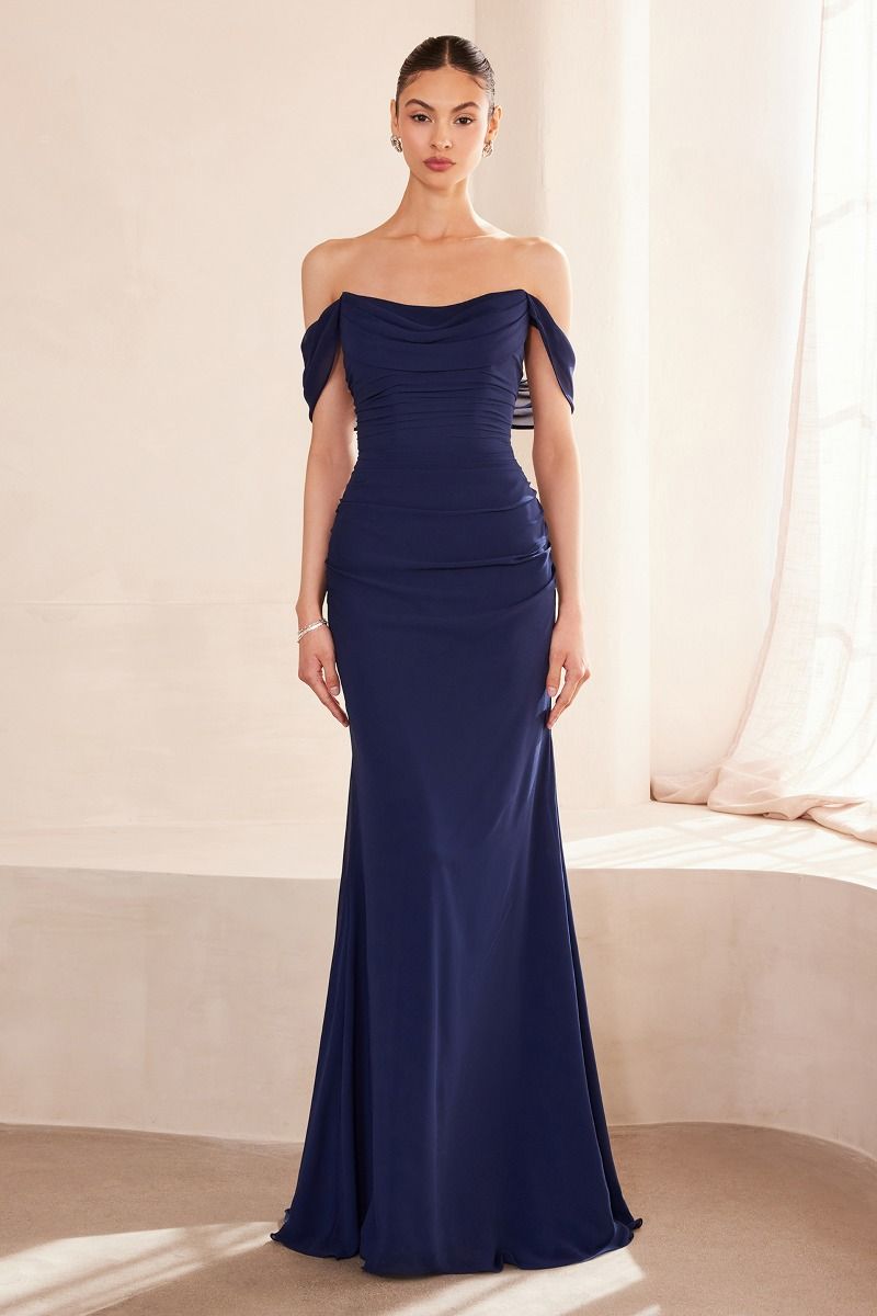 Off The Shoulder Scoop Neckline Gown By Amoris T705 - Women Evening Formal Gown - Special Occasion