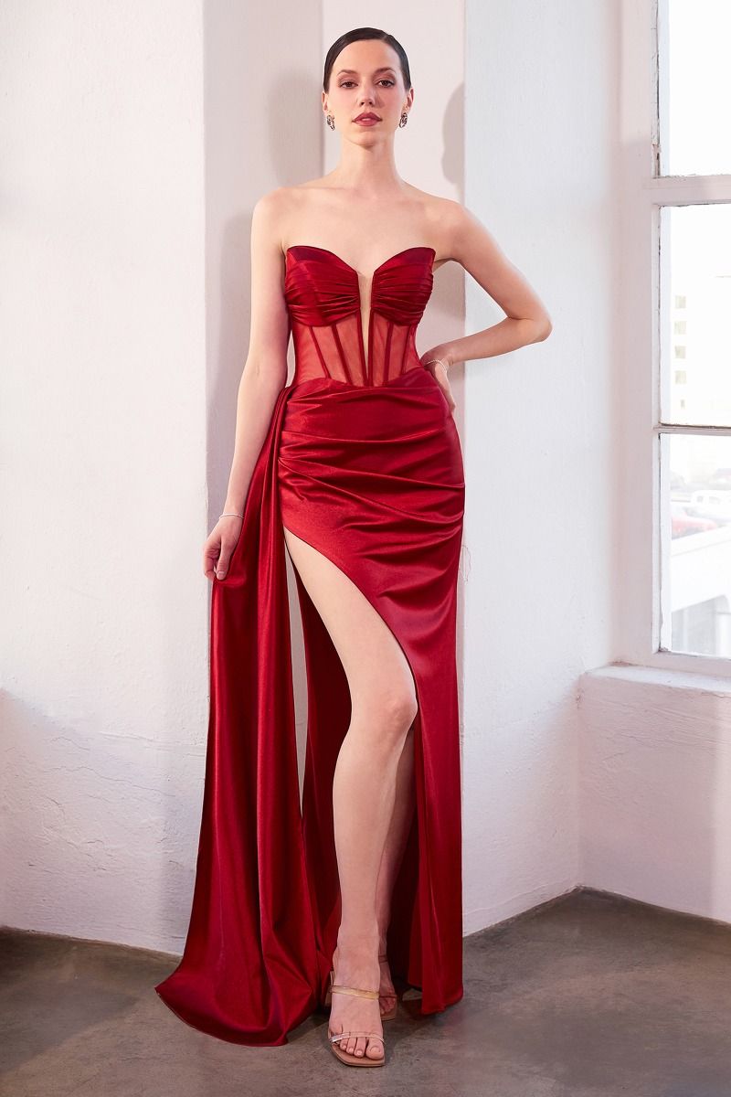 Strapless Fit & Flare Deep V-Neck Gown By Amoris T811 - Women Evening Formal Gown - Special Occasion