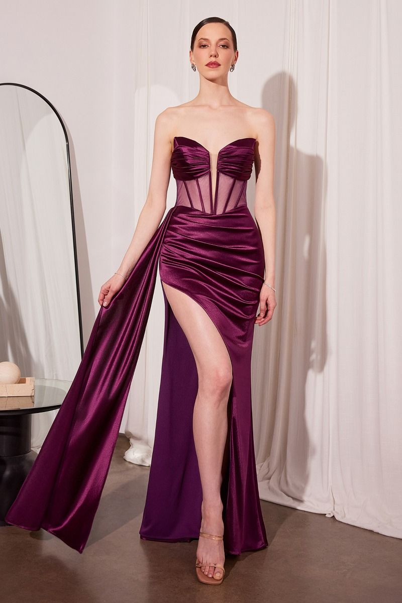 Strapless Fit & Flare Deep V-Neck Gown By Amoris T811 - Women Evening Formal Gown - Special Occasion