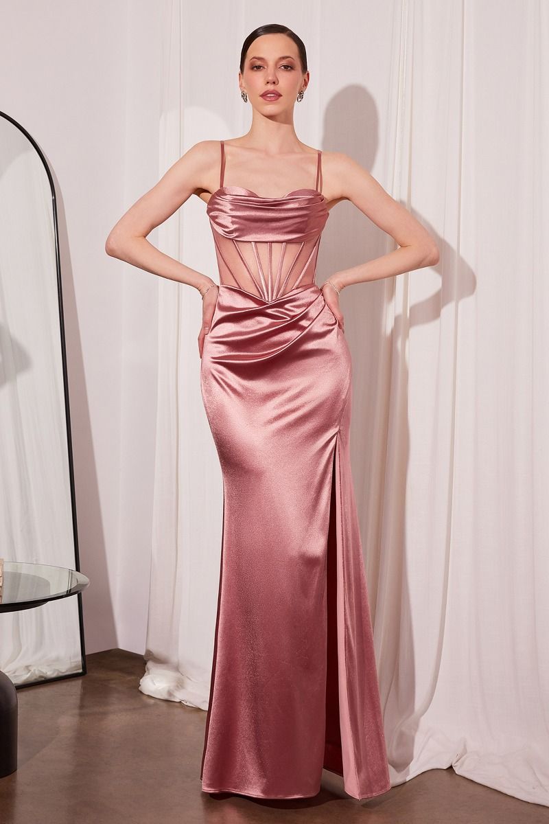 Satin Fitted Sheer Corset Sweetheart Neck Gown By Amoris T812 - Women Evening Formal Gown - Special Occasion