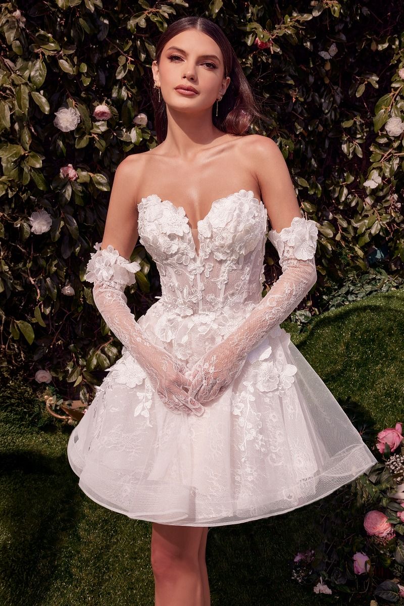 Floral Appliqued Sweetheart Neckline Short Bridal Gown by Andrea and Leo WL020