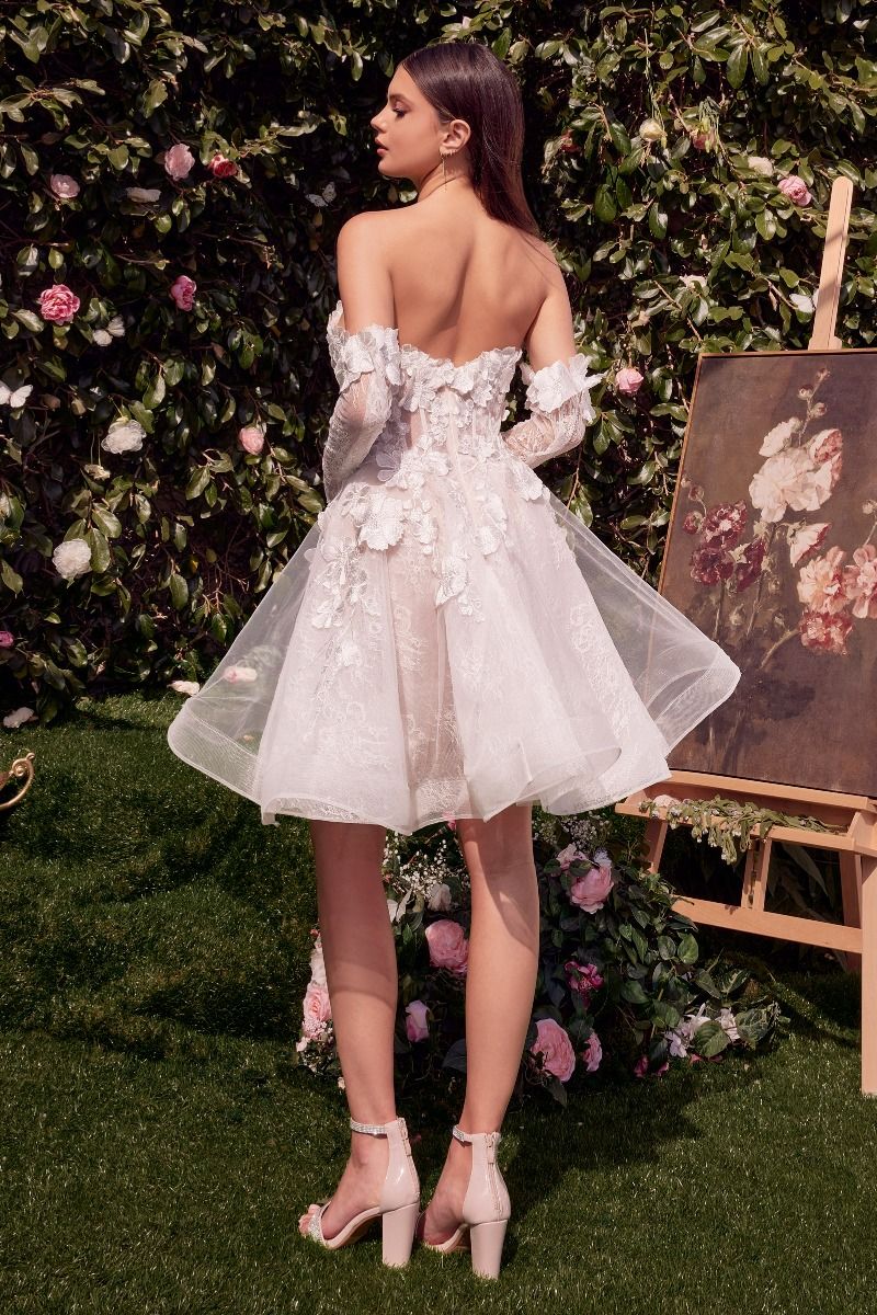 Floral Appliqued Sweetheart Neckline Short Bridal Gown by Andrea and Leo WL020