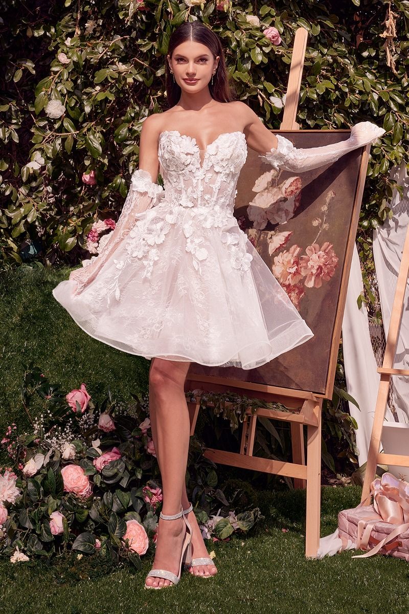 short bridal dress Andrea & Leo WL020 Short Floral Applique A Line Wedding Dress