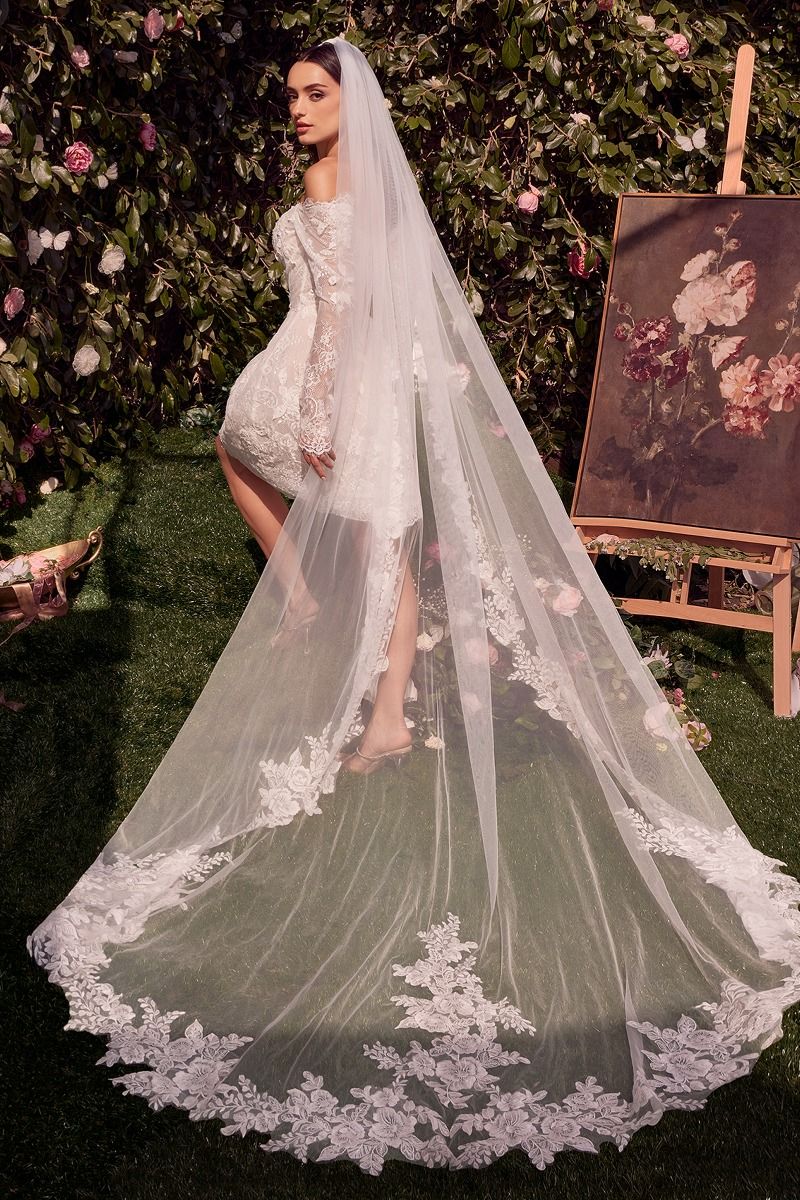 Off The Shoulder Long Sleeve Short Bridal Dress by Andrea and Leo WL021