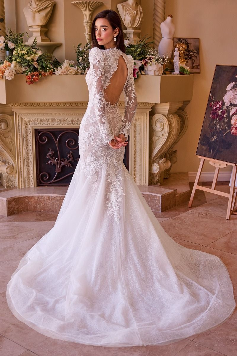 Long Sleeves V-Neckline Mermaid Bridal Gown by Andrea and Leo WL036