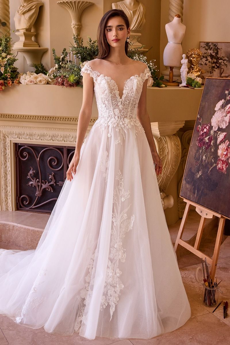 Illusion Neckline Layered Tulle Bridal Gown by Andrea & Leo Couture WL038 - Special Occasion
