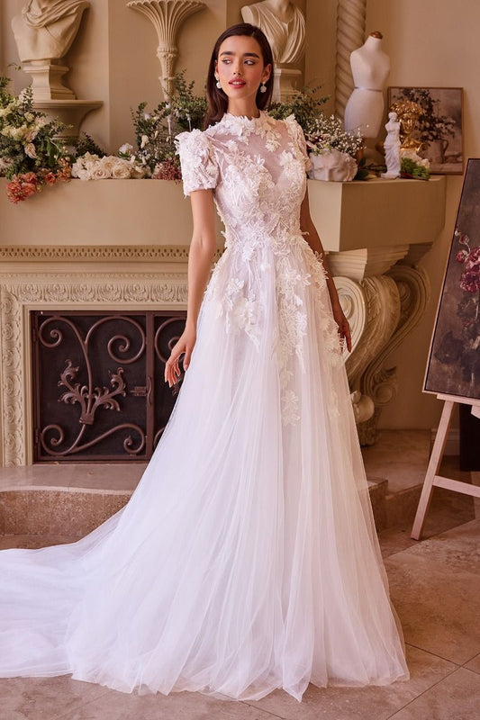High Neckline Layered Tulle A-Line Bridal Gown by Andrea and Leo WL040
