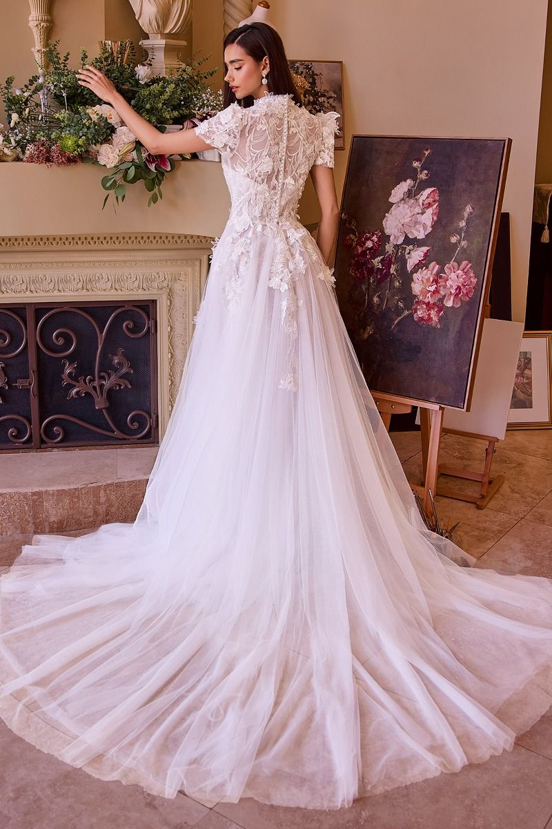 High Neckline Layered Tulle A-Line Bridal Gown by Andrea and Leo WL040