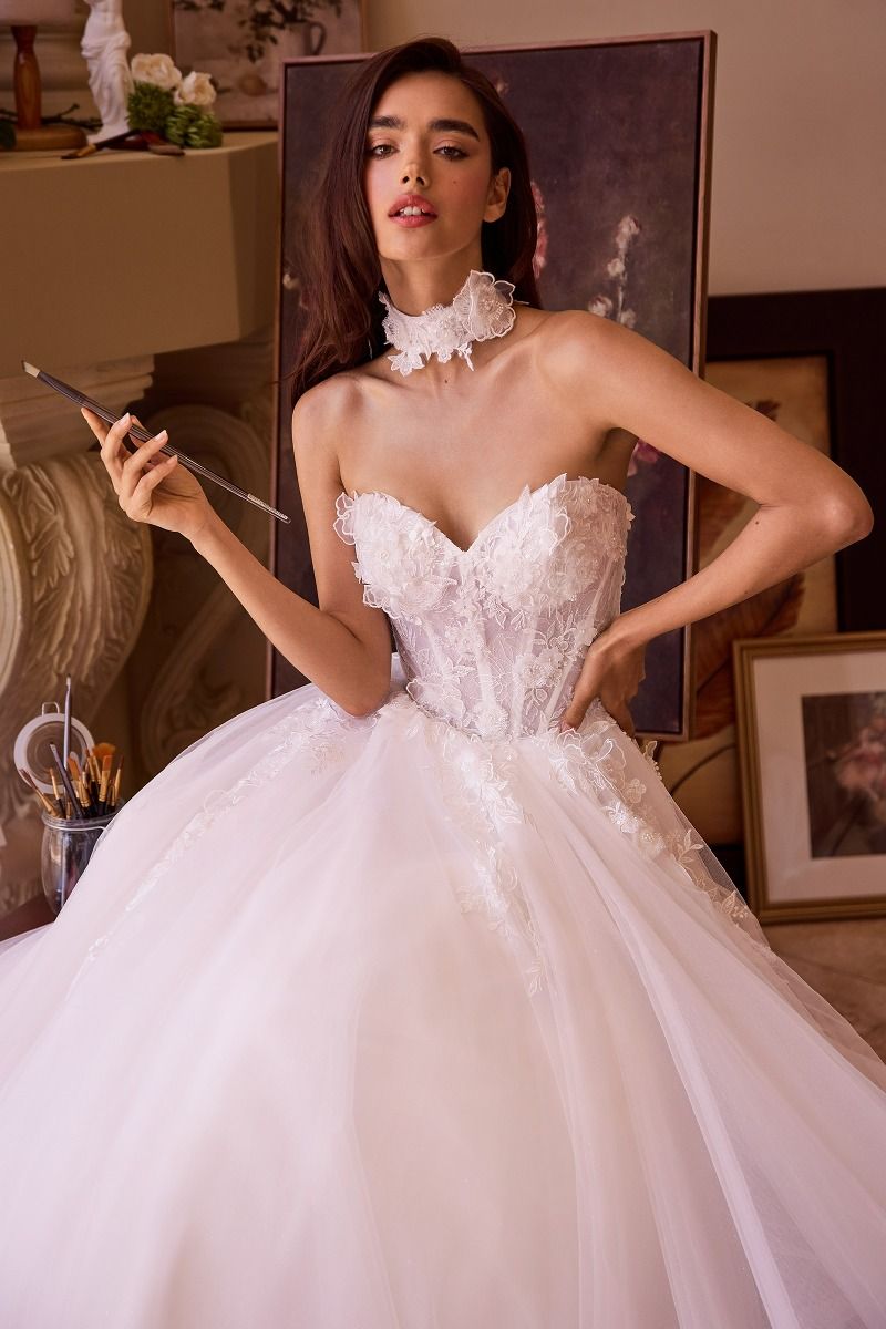 Strapless Sweetheart Neckline Lace & Tulle Bridal Gown by Andrea and Leo WL041 - Special Occasion