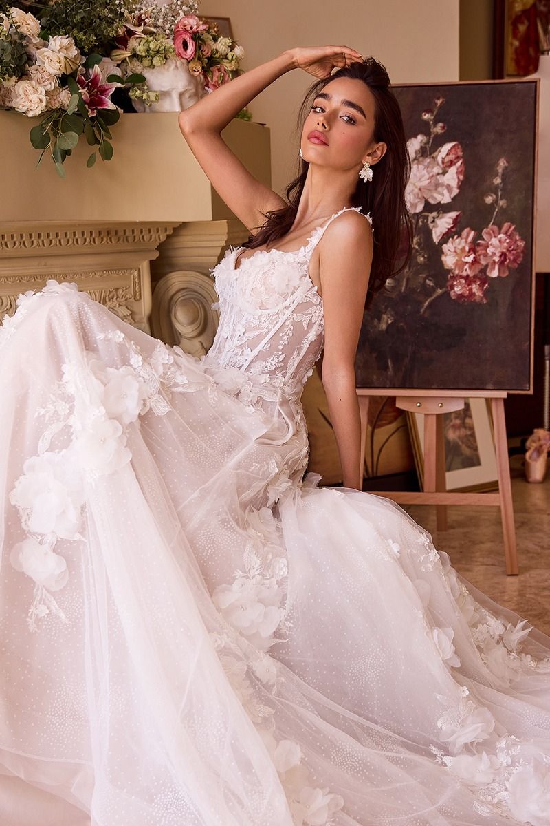 Floral Applique A-Line Tulle Bridal Gown by Andrea & Leo Couture WL045 - Special Occasion