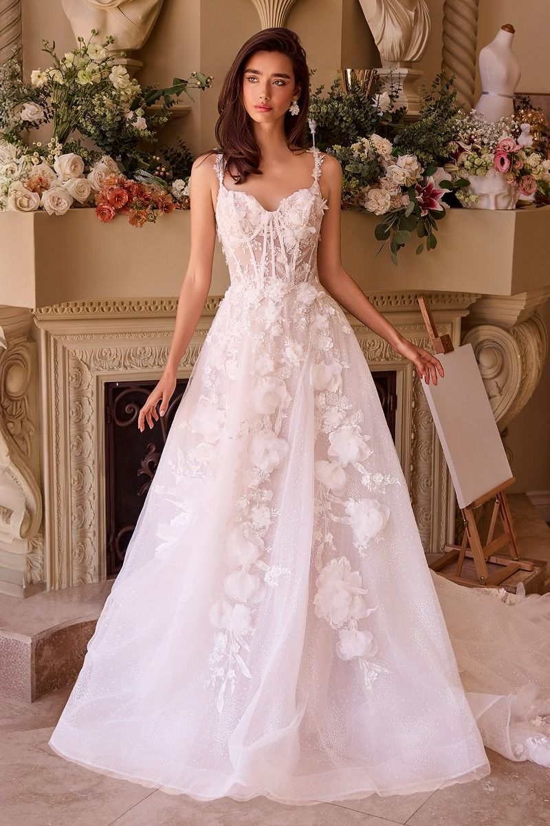 Floral Applique A-Line Tulle Bridal Gown by Andrea & Leo Couture WL045 - Special Occasion