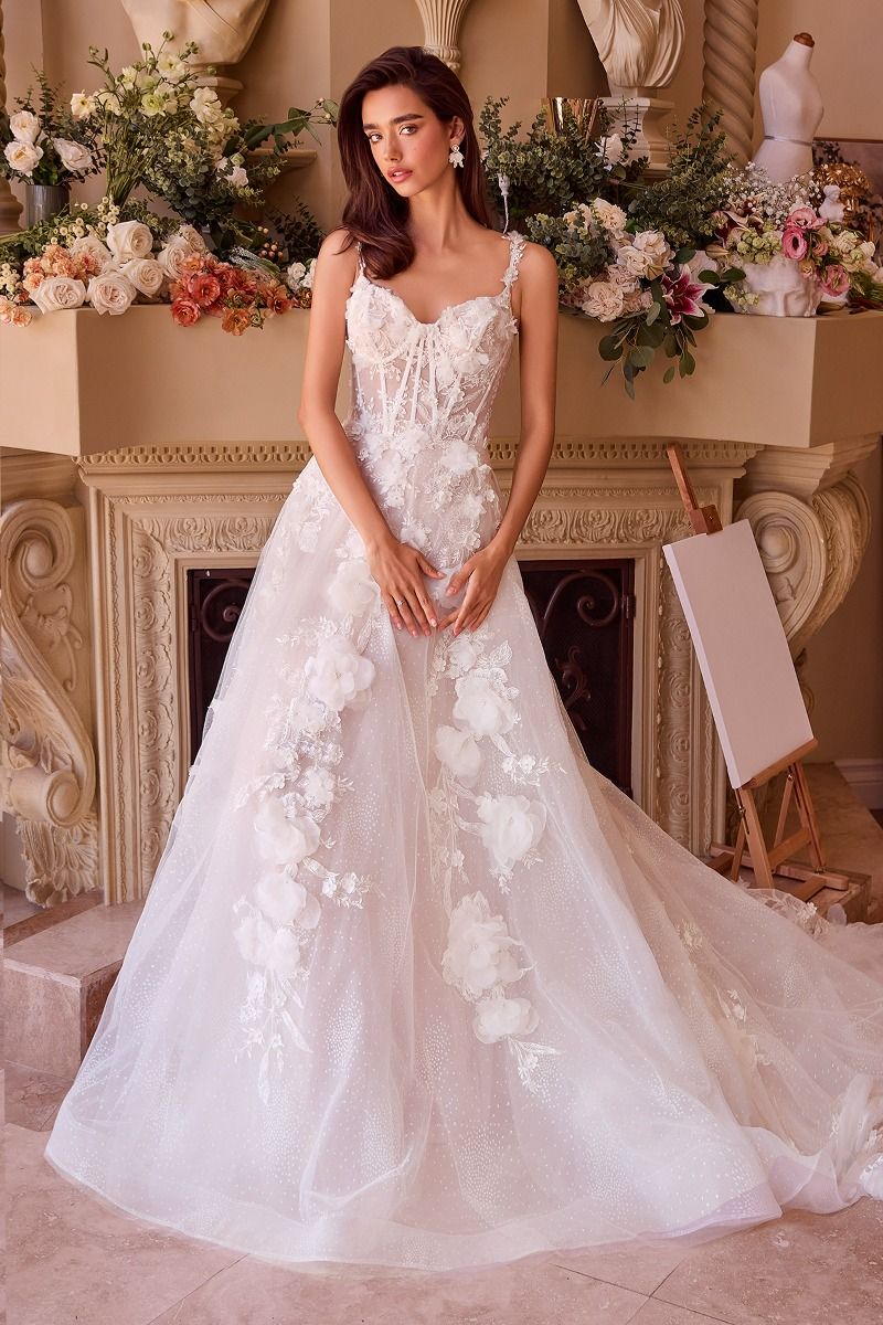 Floral Applique A-Line Tulle Bridal Gown by Andrea & Leo Couture WL045 - Special Occasion