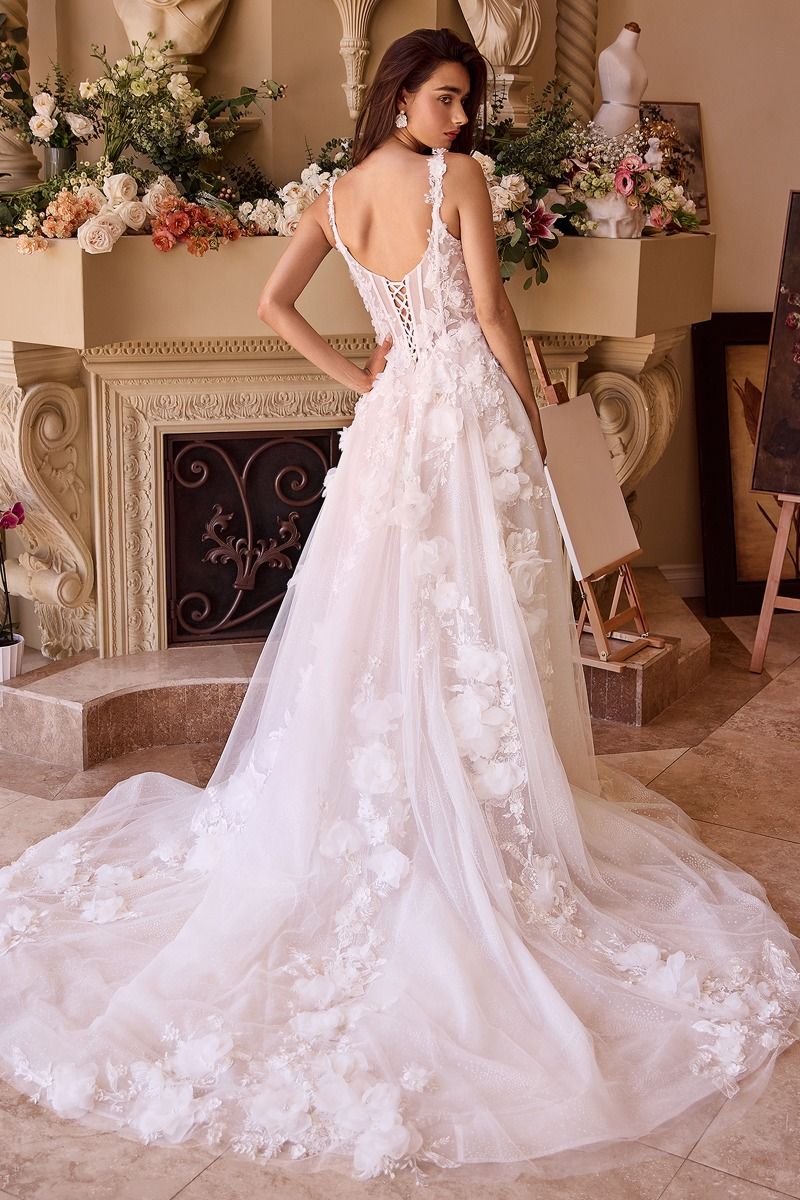 Floral Applique A-Line Tulle Bridal Gown by Andrea & Leo Couture WL045 - Special Occasion