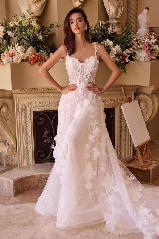 Floral Applique A-Line Tulle Bridal Gown by Andrea & Leo Couture WL045 - Special Occasion