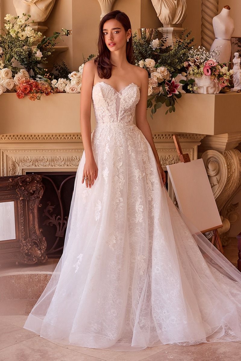 Deep Sweetheart Strapless Neckline Bridal Gown by Cinderella Divine WL052 Deep Sweetheart Strapless Neckline Bridal Gown by Cinderella Divine WL052