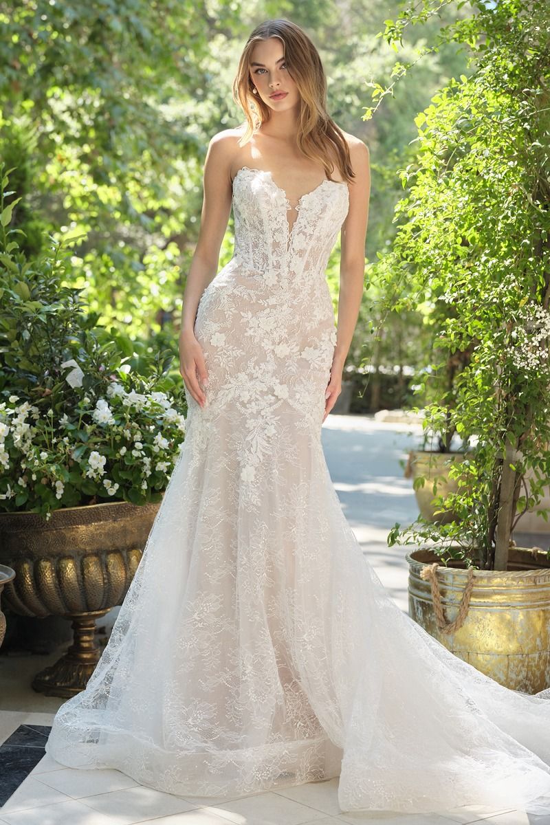 Andrea and Leo -WL072 Lace Fitted Strapless Wedding Gown 6 / OFF WHITE-NUDE Andrea and Leo -WL072 Lace Fitted Strapless Wedding Gown 6 / OFF WHITE-NUDE